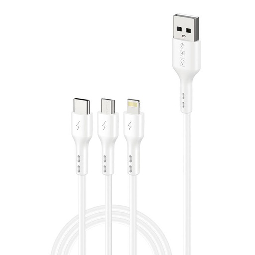 [045621] Foneng X36 3u1 USB na USB-C / Lightning / Micro USB kabel, 2,4 A, 2 m (bijeli)