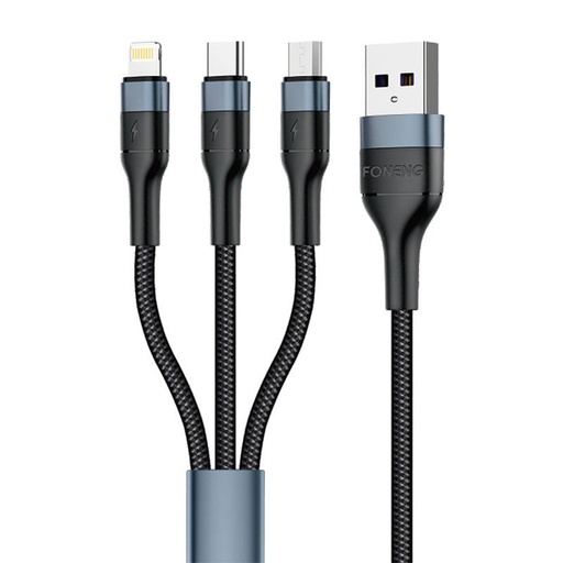 [045622] Foneng X51 3u1 USB na USB-C / Micro USB / Lightning kabel, 3A, 1m (crni)