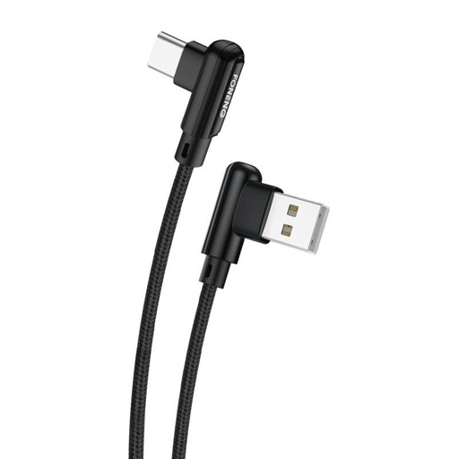 [045628] Foneng X70 kutni USB na USB-C kabel, 3A, 1m (crni)