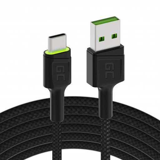 [048455] Kabel USB - USB-C Green Cell GC Ray, 200 cm, zeleni LED, s Ultra Charge, QC 3.0