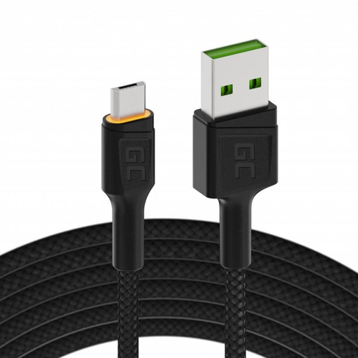 [048453] Kabel USB - Micro USB Green Cell GC Ray 200cm, narančasti LED, s Ultra Charge, QC3.0